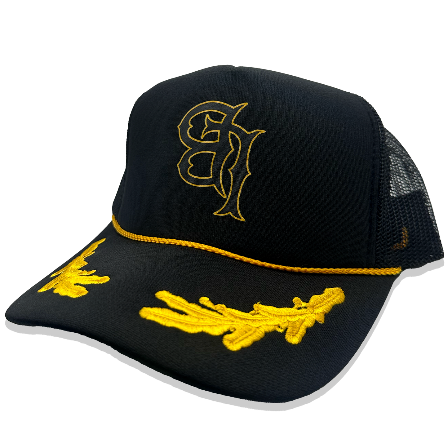 The Captain - Mesh Trucker Snapback Hat - Black/Gold