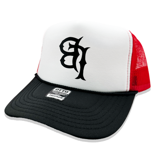 Mesh Trucker Snapback Hat - Red/Black/White