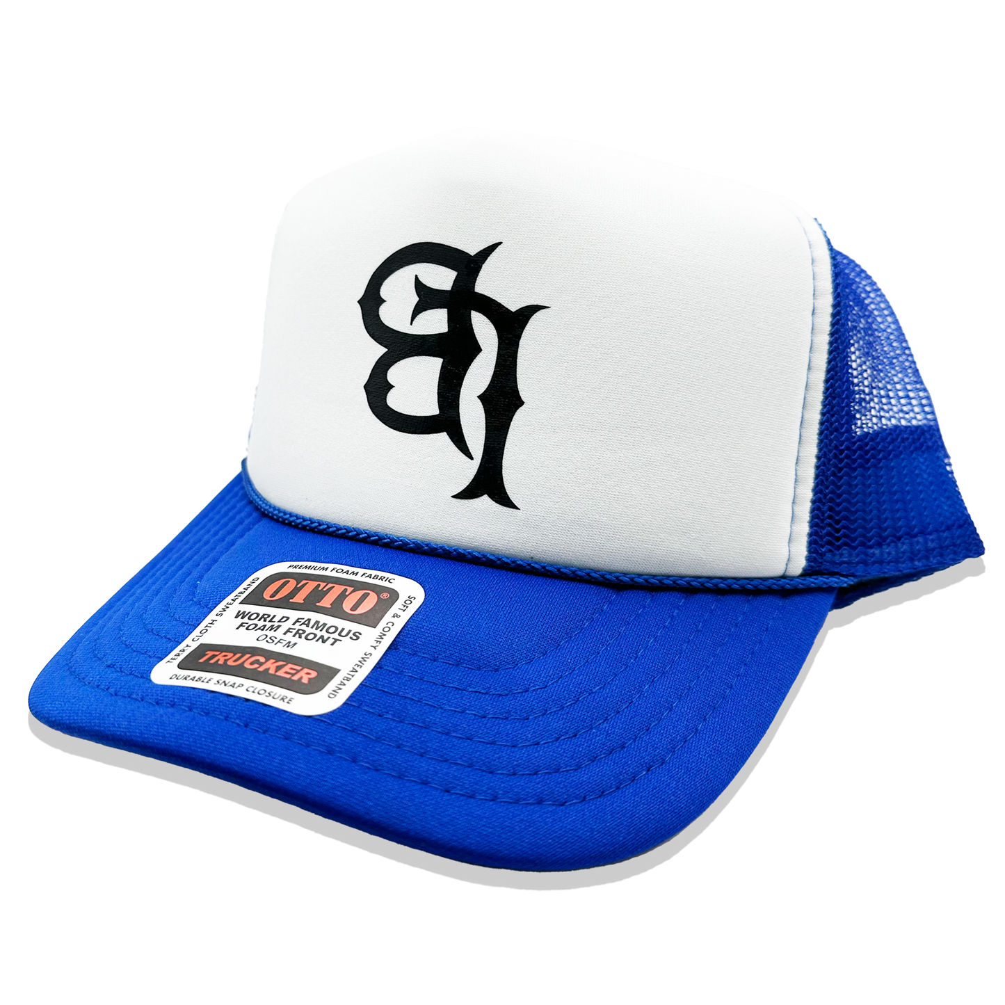 Mesh Trucker Snapback Hat - Blue/Black/White